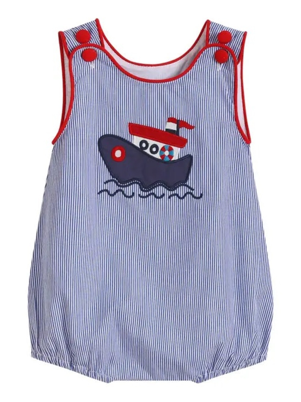 Blue Stripe Tugboat Bubble Romper by Lil Cactus